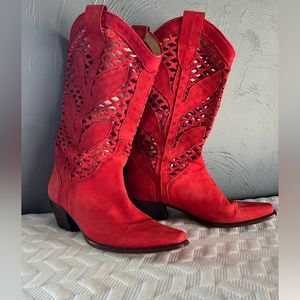 Charles David cherry red cowgirl boots